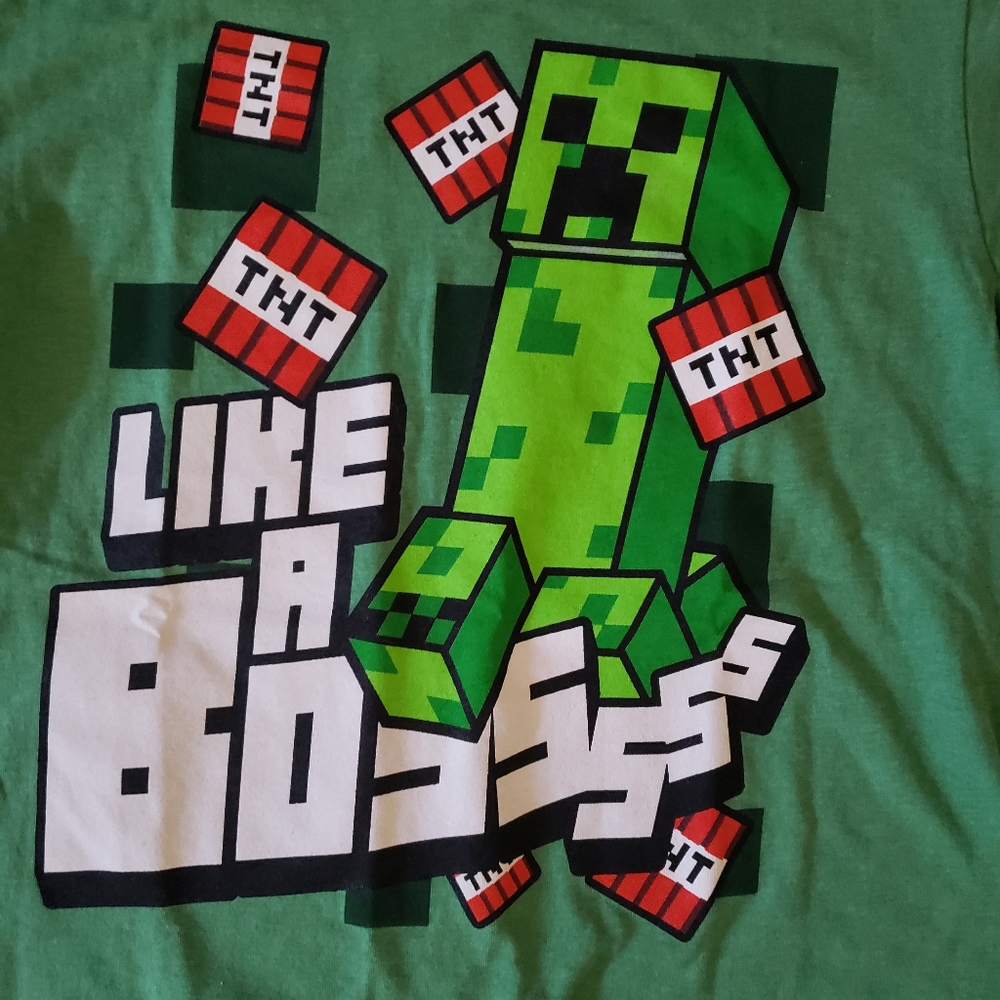 Mojang Minecraft LIKE A BOSS Shirt Kids Size 4 XS NWT Green - Picture 3 of 5